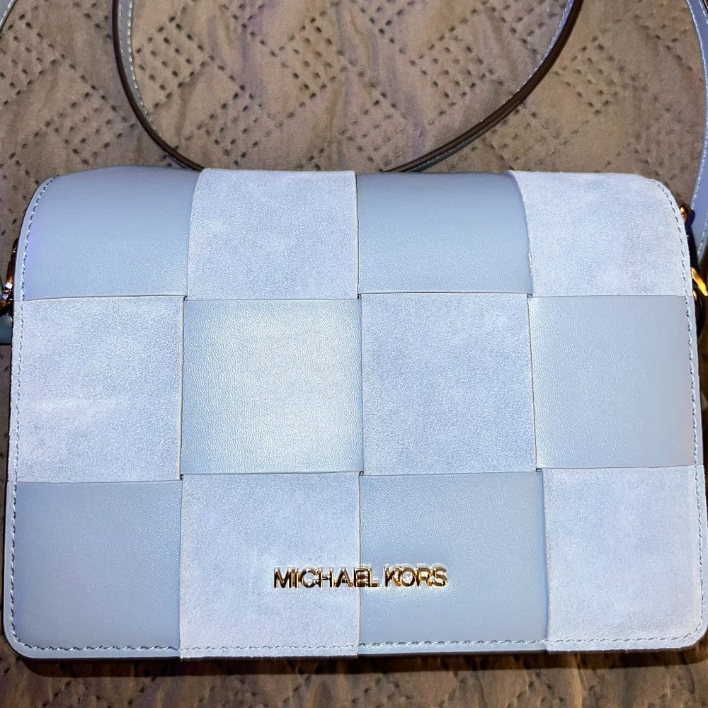 Michael Kors Mercer Small Woven Faux Leather and Suede Crossbody Bag